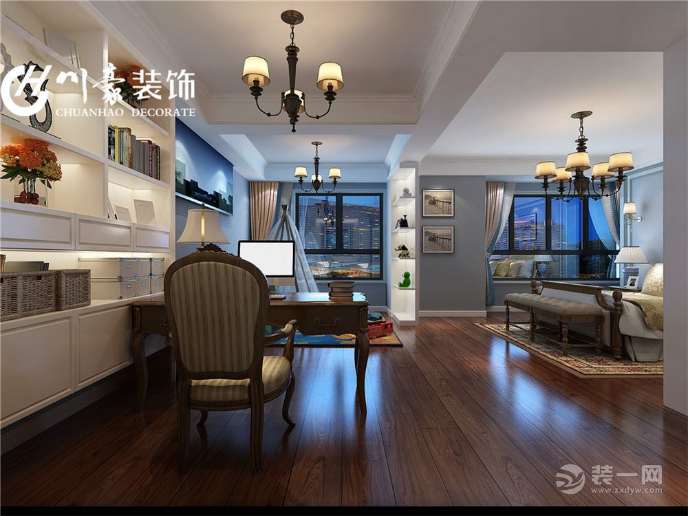 合肥川豪高速时代城183平简美风格     卧室装修案例效果图 