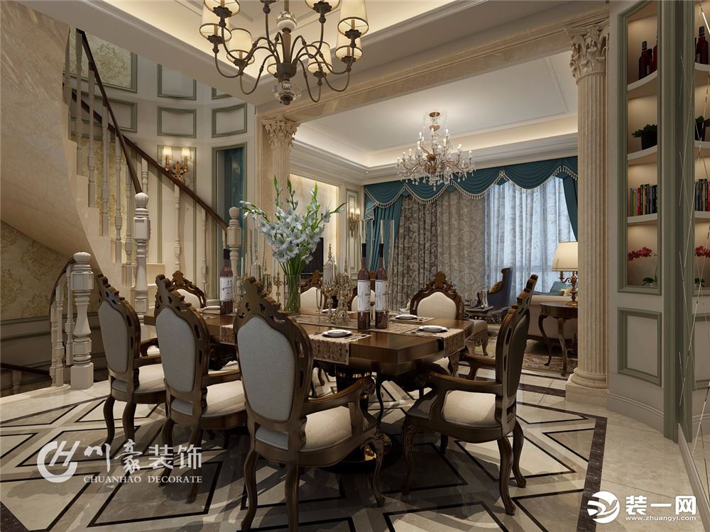 合肥川豪中海央墅368平美式风格    餐厅装修案例效果图