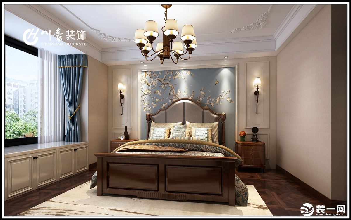 花山堡墅126平美式风格装修案例      卧室效果图
