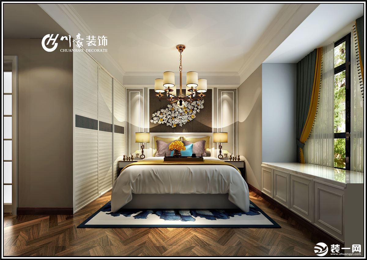 万达华府124平欧式轻奢风格装修案例        卧室效果图