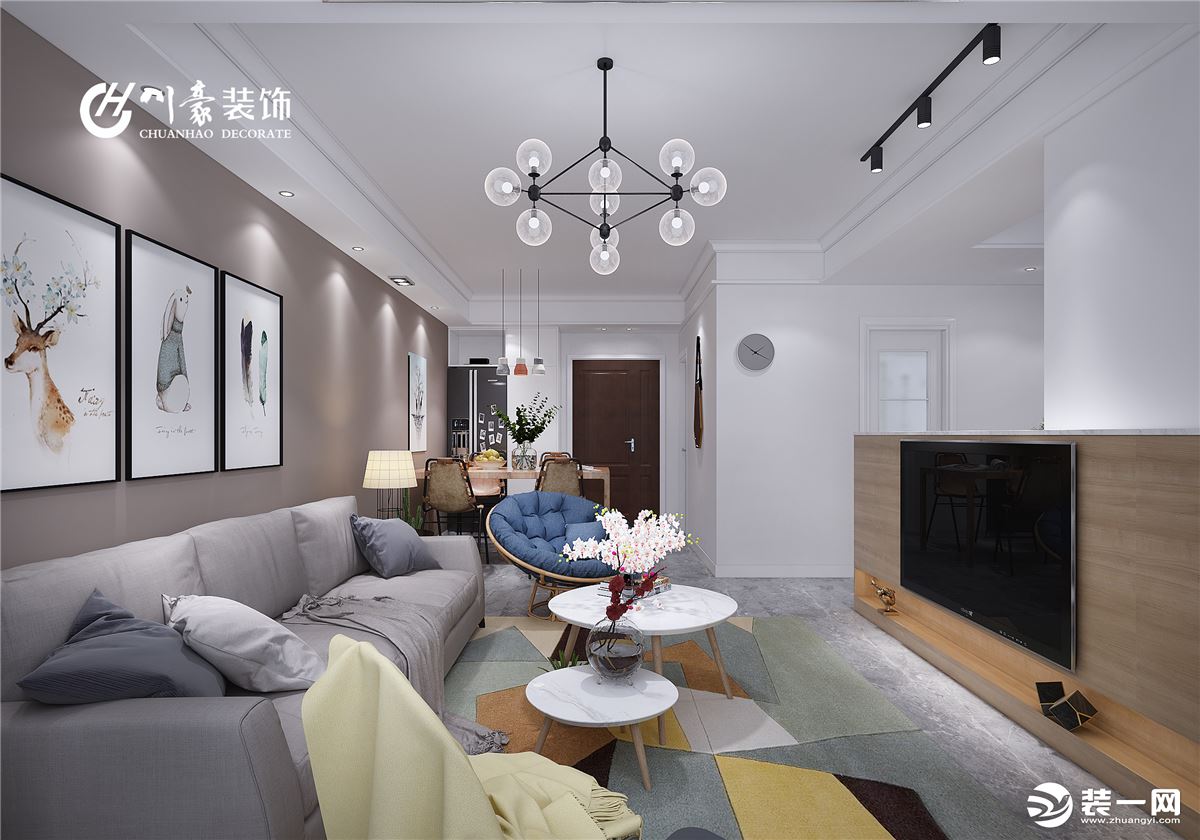 合肥川豪雍锦半岛105平现代风格装修案例     客厅效果图