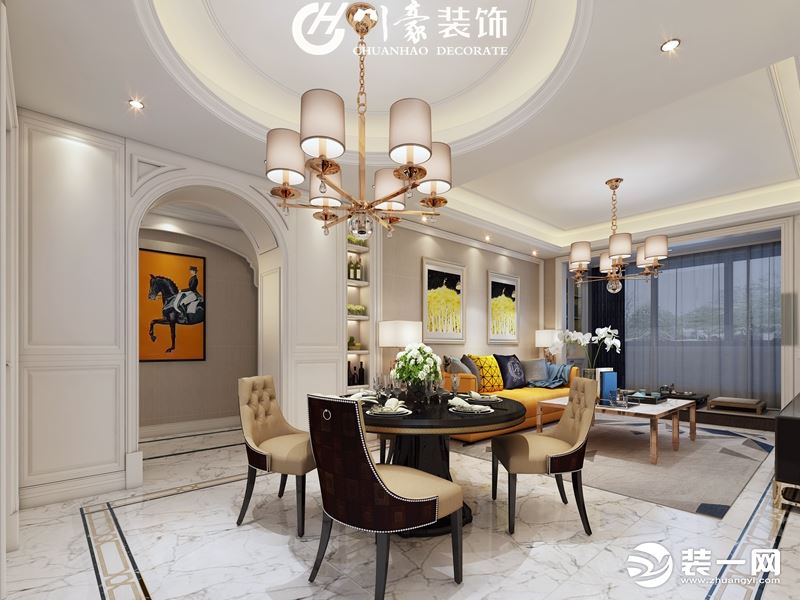庐江分公司阳光水岸120平美式轻奢风格装修案例     餐厅效果图