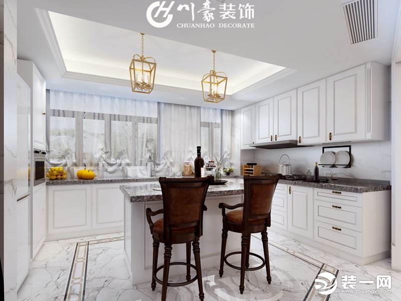 庐江分公司阳光水岸120平美式轻奢风格装修案例     餐厅效果图