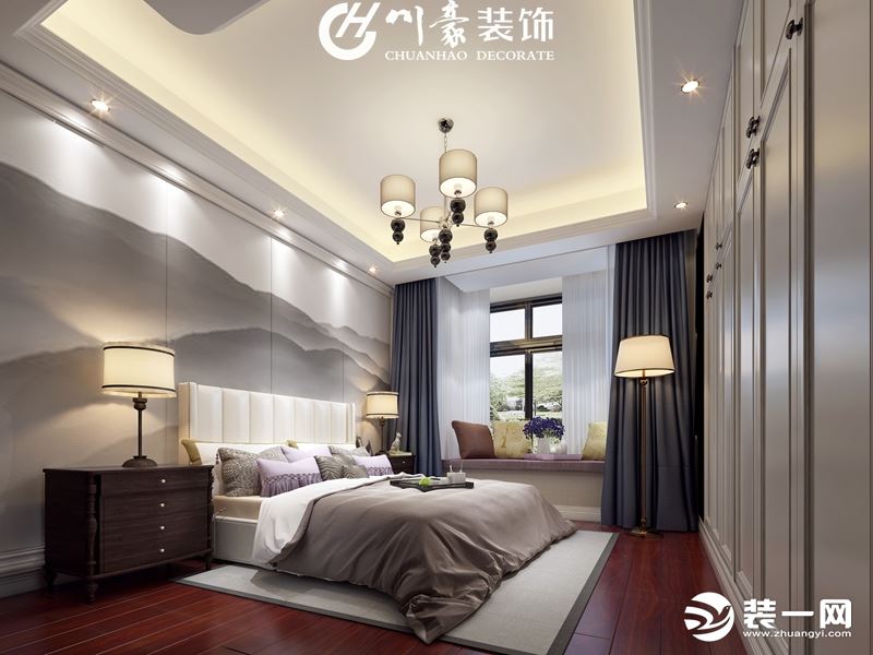 庐江分公司阳光水岸120平美式轻奢风格装修案例     卧室效果图