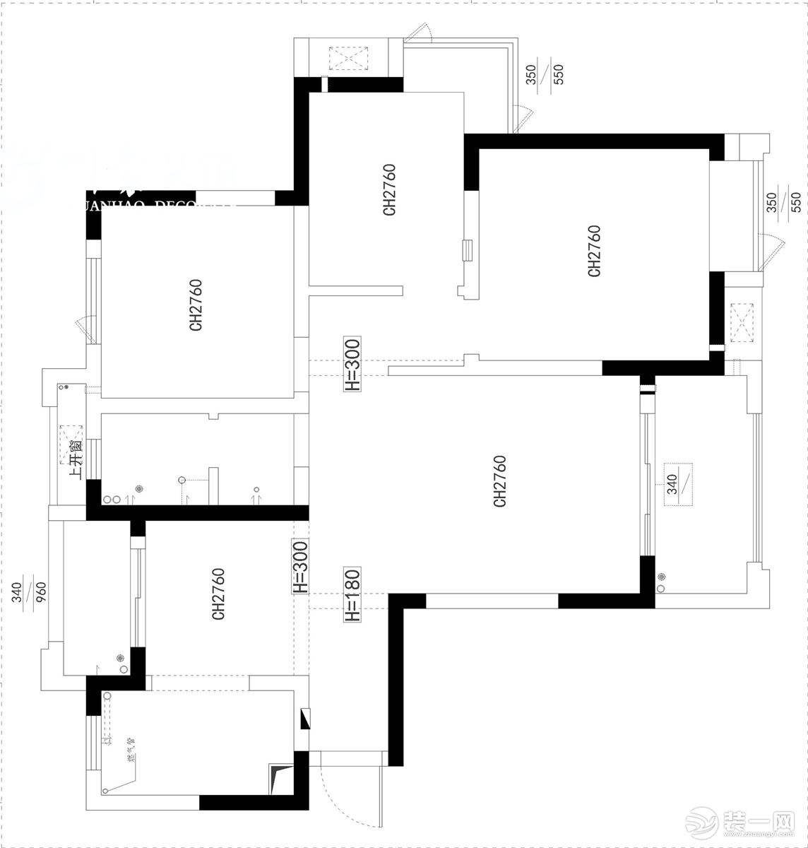 合肥川豪橡树湾110平现代风格装修案例    原始户型图