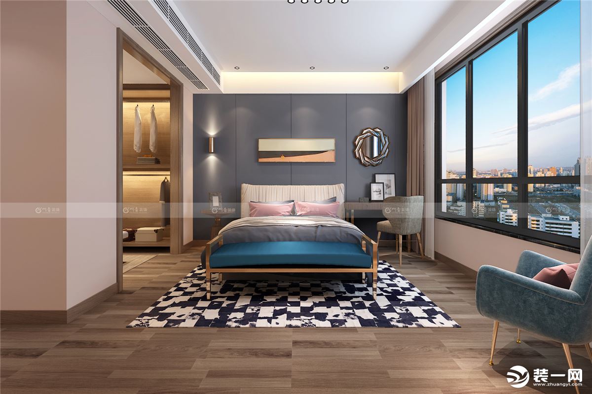 合肥川豪金融世家现代简约280平装修案例      卧室效果图