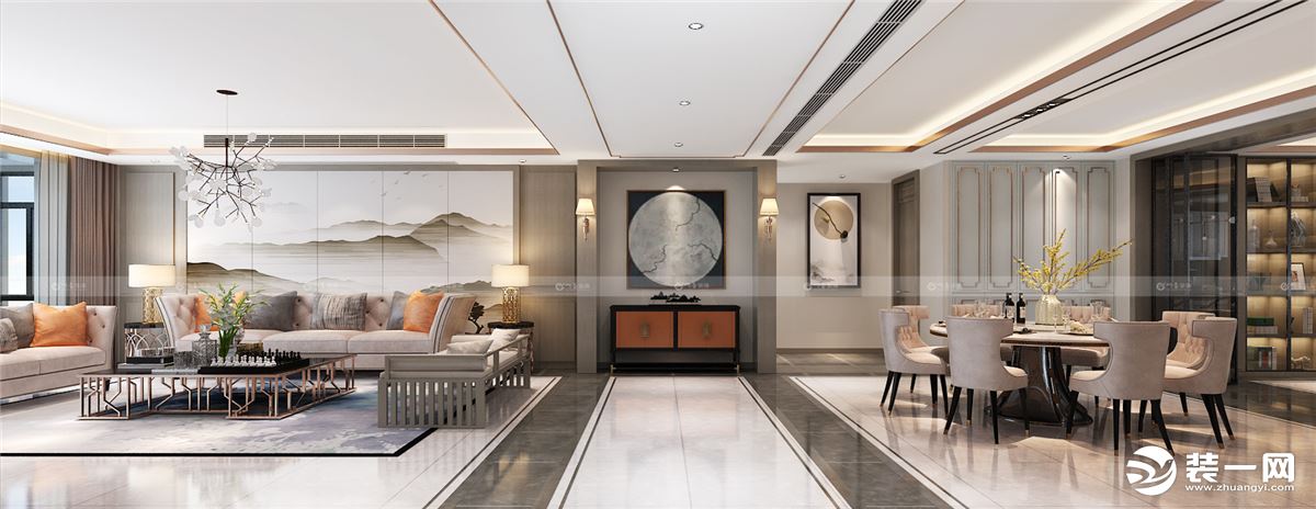 合肥川豪金融世家280平新中式风格装修案例        客厅效果图