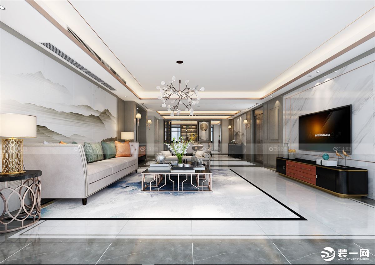 合肥川豪金融世家280平新中式风格装修案例        客厅效果图
