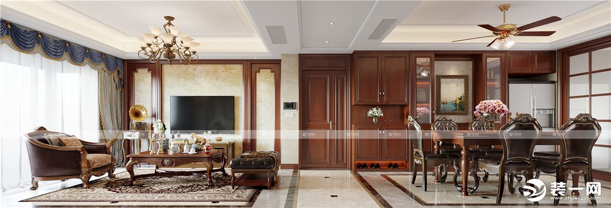 合肥川豪装饰和顺叶语溪150平美式风格装修案例     客厅效果图