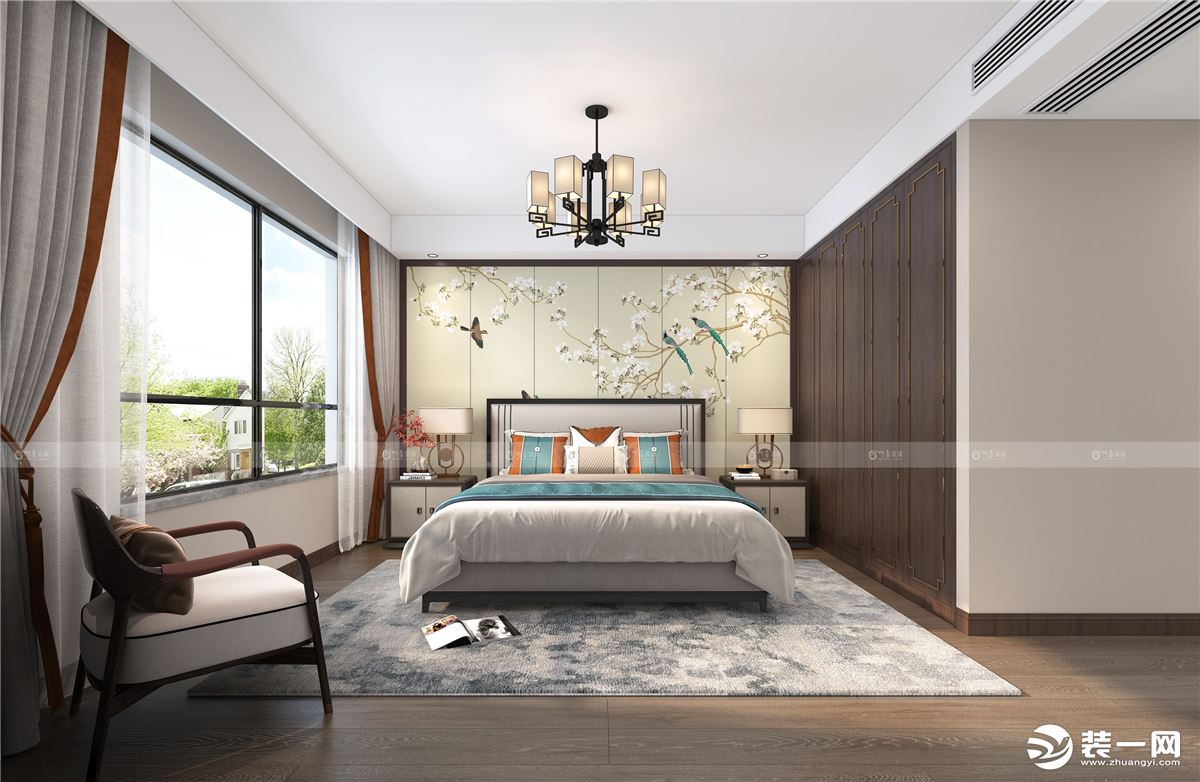 合肥川豪装饰合肥院子13#155平新中式风格装修案例        卧室效果图