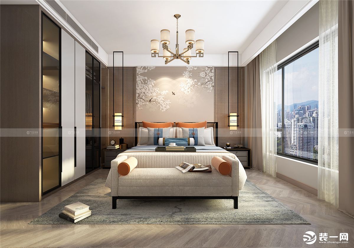 合肥川豪装饰东方蓝海160平新中式风格装修案例     卧室效果图
