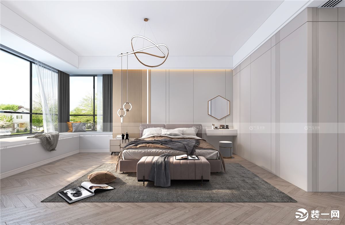 合肥川豪装饰琥珀五环城240平现代风格装修案例     卧室效果图
