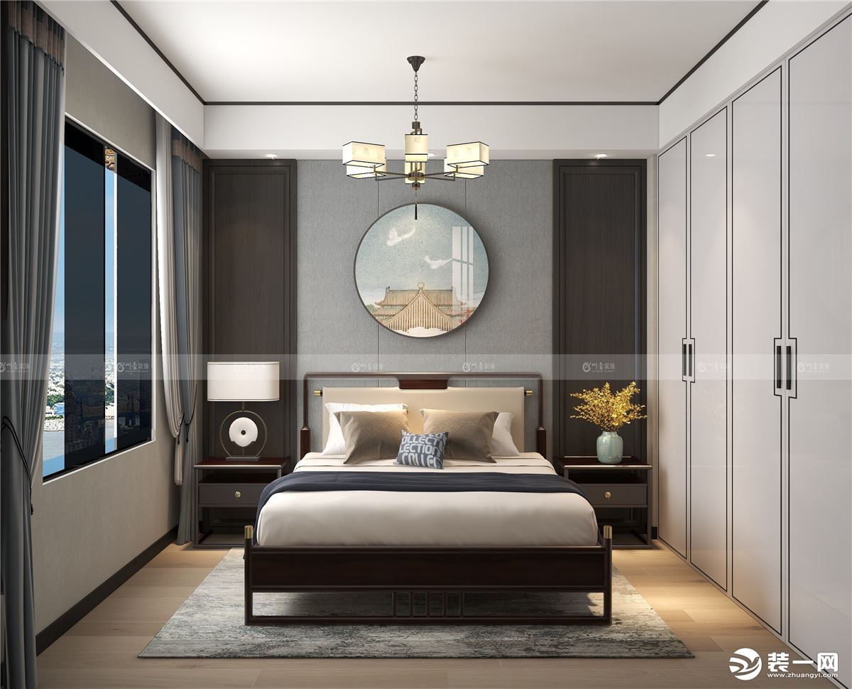合肥川豪装饰巴黎都市145平新中式风格装修案例     卧室效果图