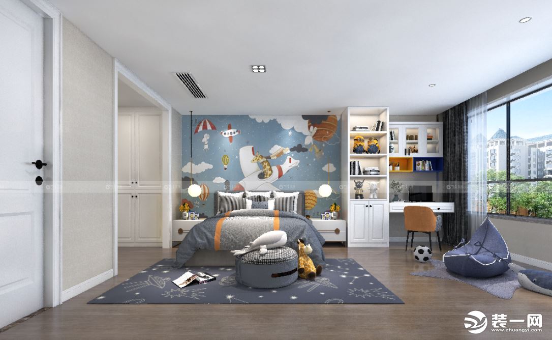 合肥川豪装饰中铁瑞园360平新中式风格装修案例     儿童房效果图