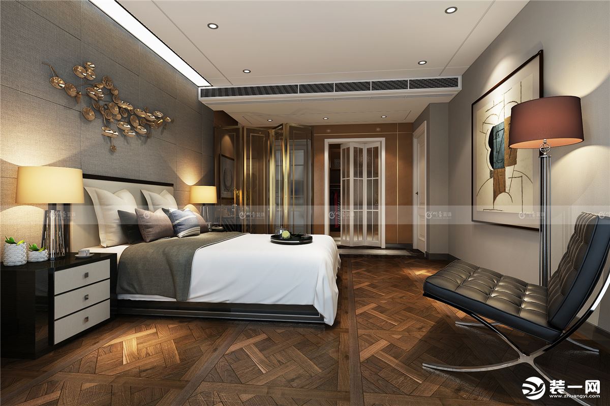 合肥川豪装饰万科时代之光210平港式风格装修案例     卧室效果图
