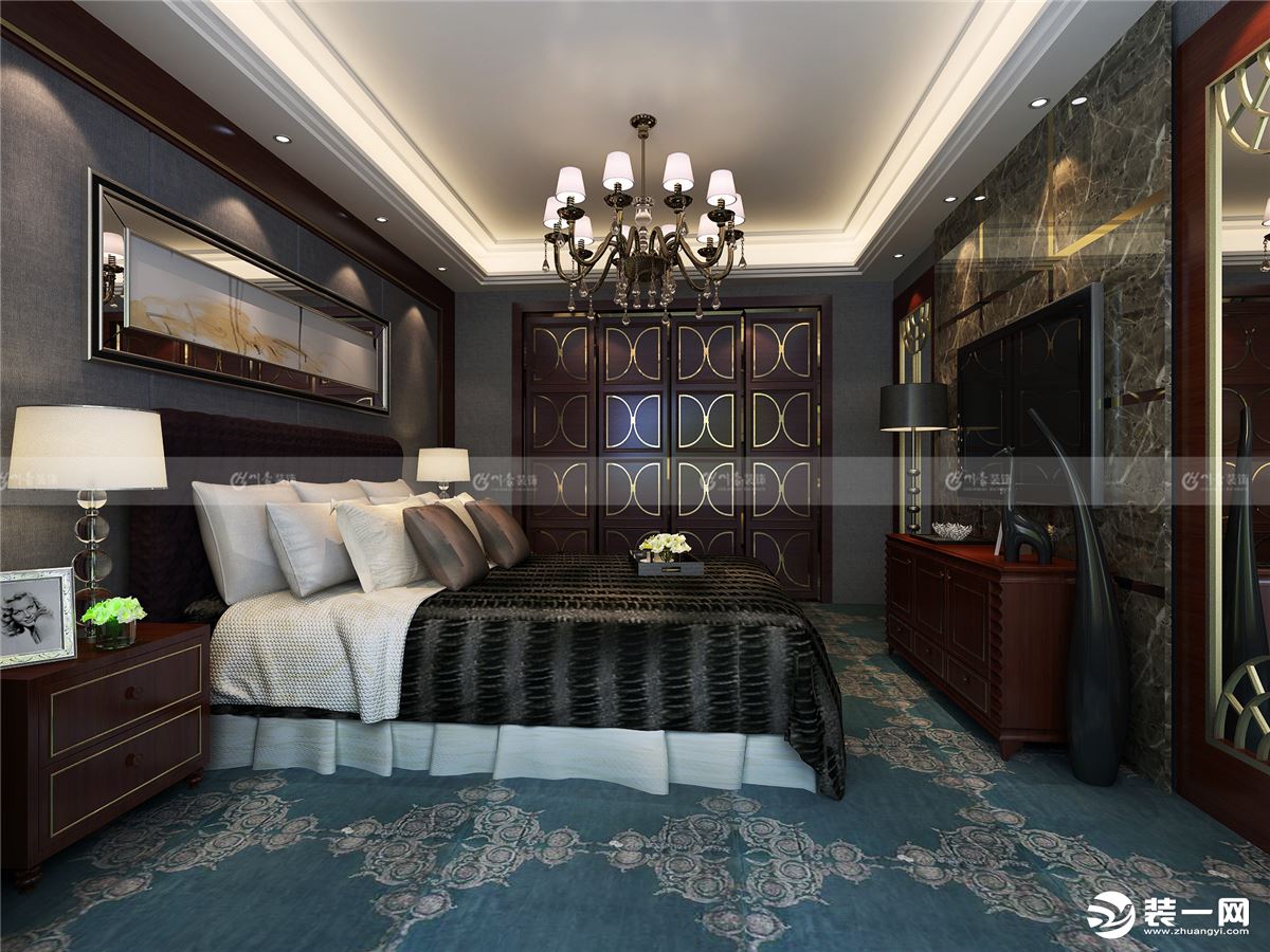 合肥川豪装饰长安天玺220平美式风格装修案例    卧室效果图