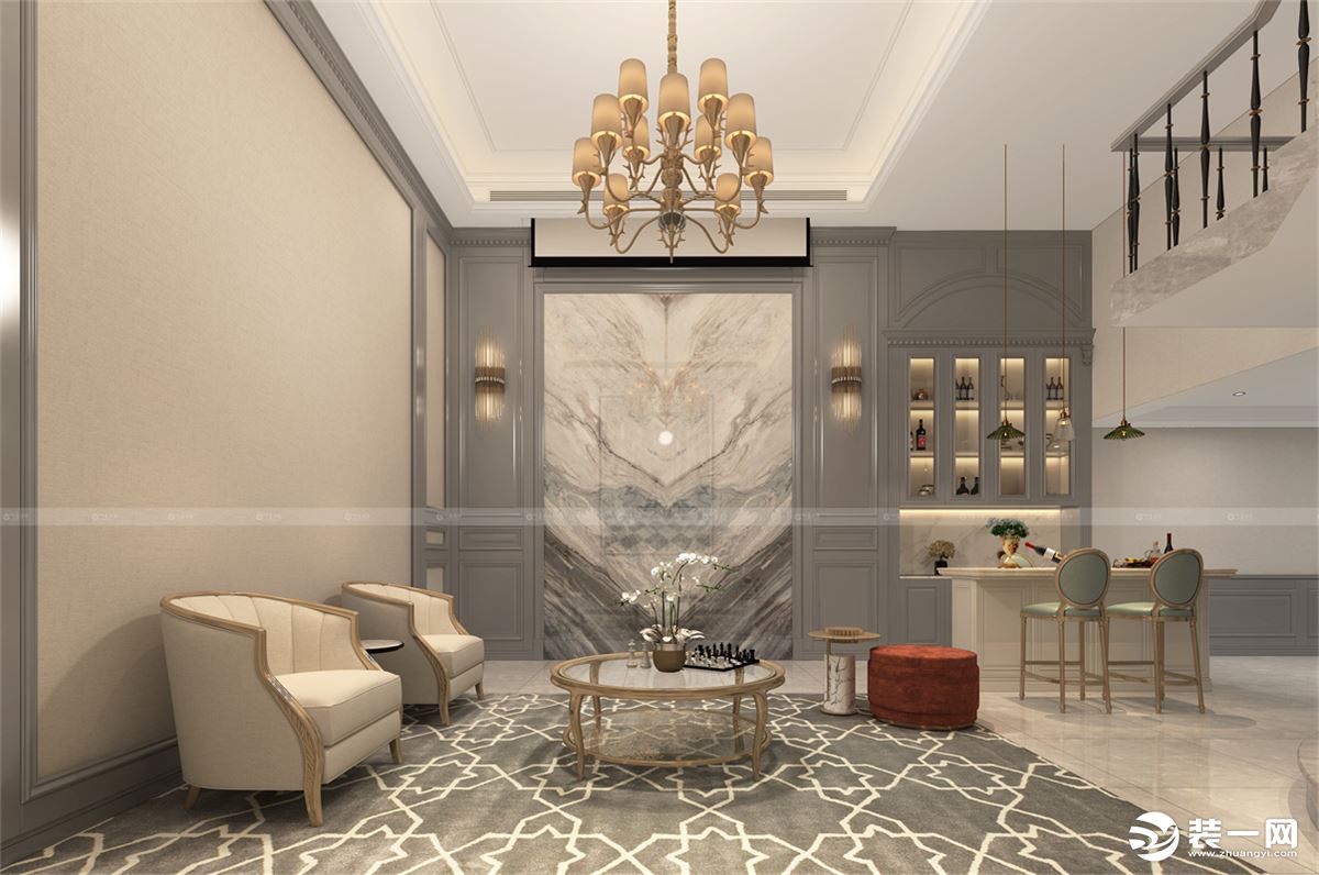 合肥川豪装饰中海世家别墅现代美式风格装修案例     客厅效果图