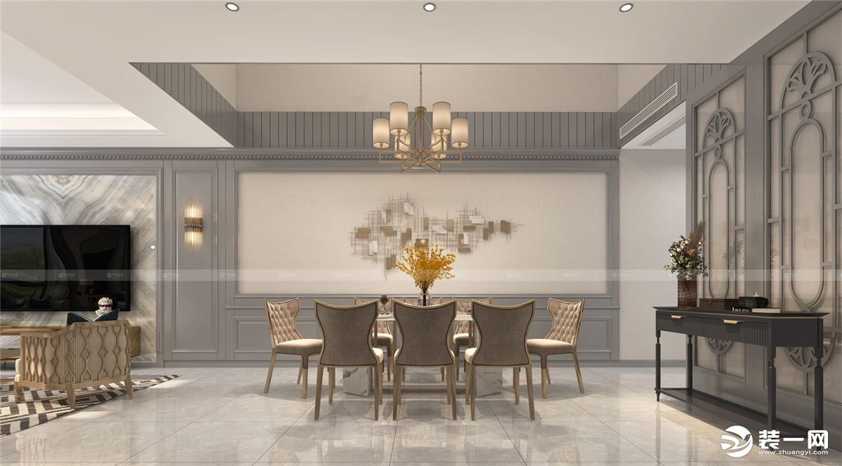 合肥川豪装饰中海世家别墅现代美式风格装修案例     餐厅效果图