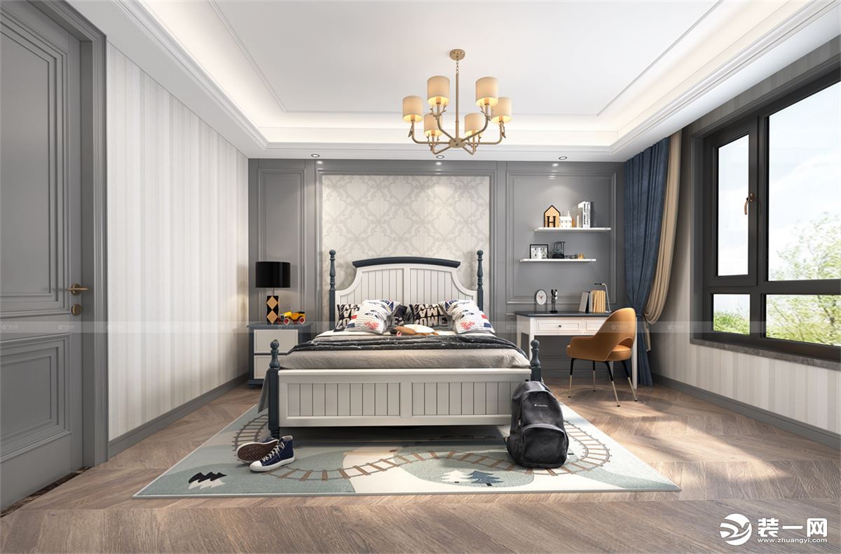 合肥川豪装饰中海世家别墅现代美式风格装修案例     卧室效果图