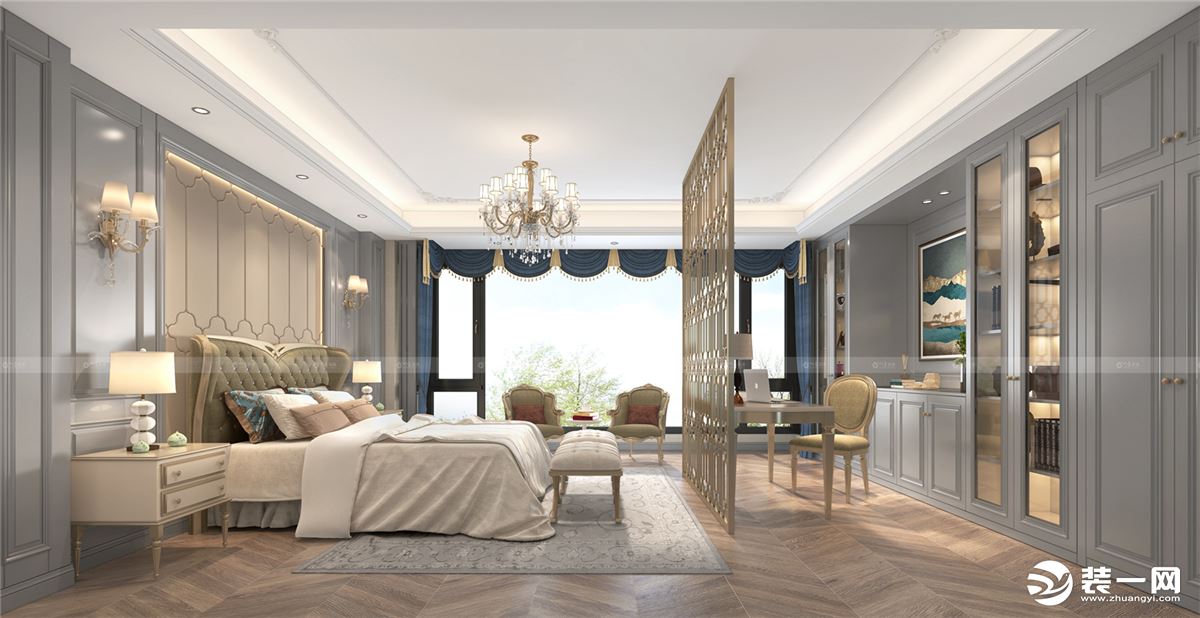 合肥川豪装饰中海世家别墅现代美式风格装修案例     卧室效果图