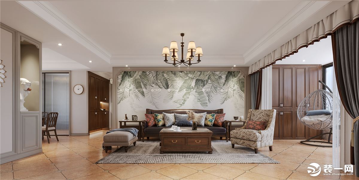合肥川豪装饰星光国际140平美式风格装修案例     客厅效果图