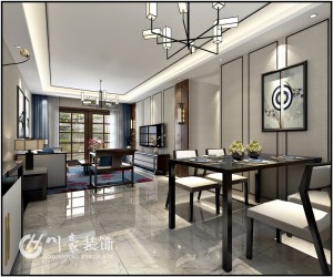 合肥川豪凯旋门118平新中式风格    客餐厅效果图