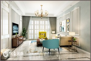 合肥川豪蓝光雍景半岛138平美式风格     客厅效果图