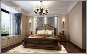 花山堡墅126平美式风格装修案例      卧室效果图