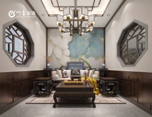 合肥川豪和庄别墅360平中式风格装修案例        客厅效果图