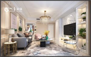 合肥川豪华裕家园128平轻奢风格装修案例       客厅效果图