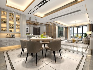 合肥川豪半岛一号地复式180平现代轻奢风格装修案例     餐厅效果图