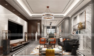 合肥川豪十六周年庆绿色港湾460平现代美式风格装修      客厅案例效果图