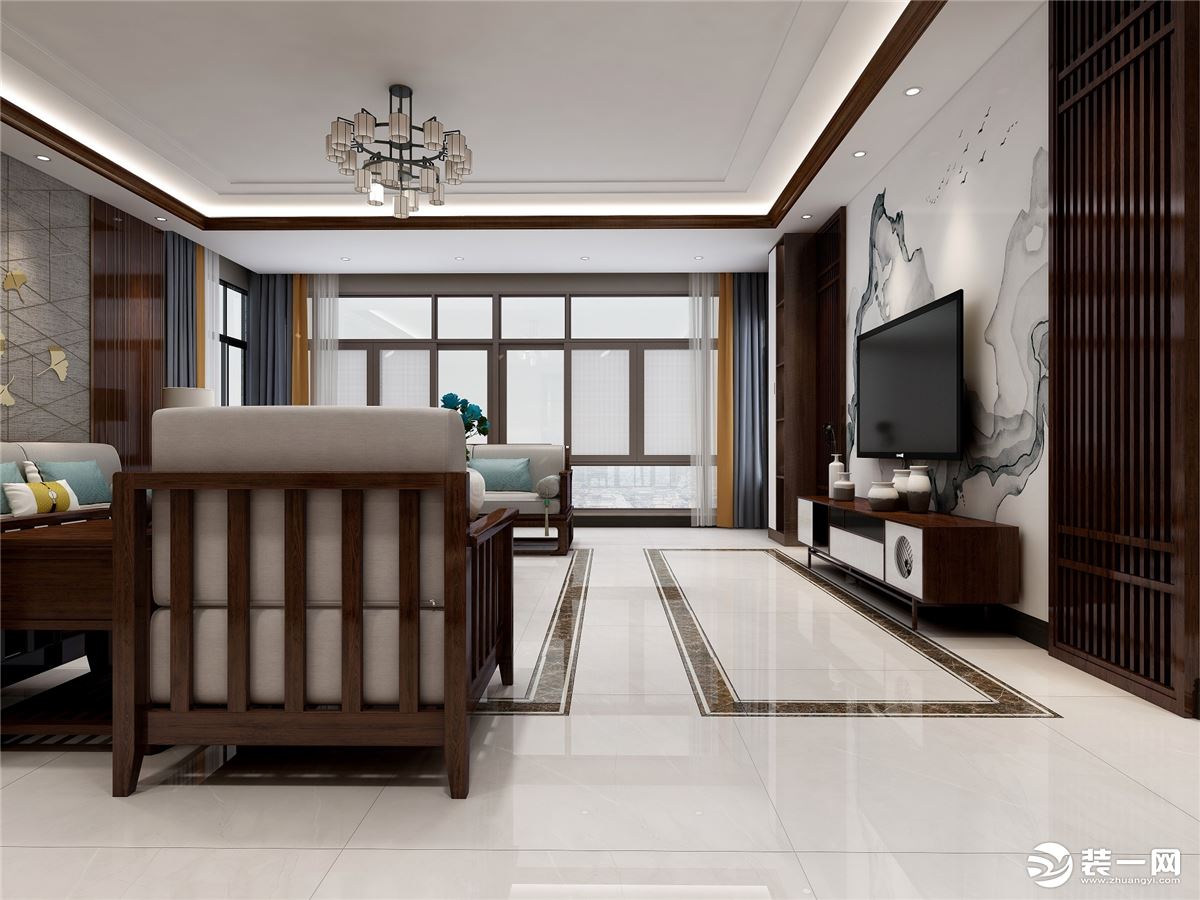 【南宁创艺装饰】天誉城160平米装修效果图-新中式风格客厅设计