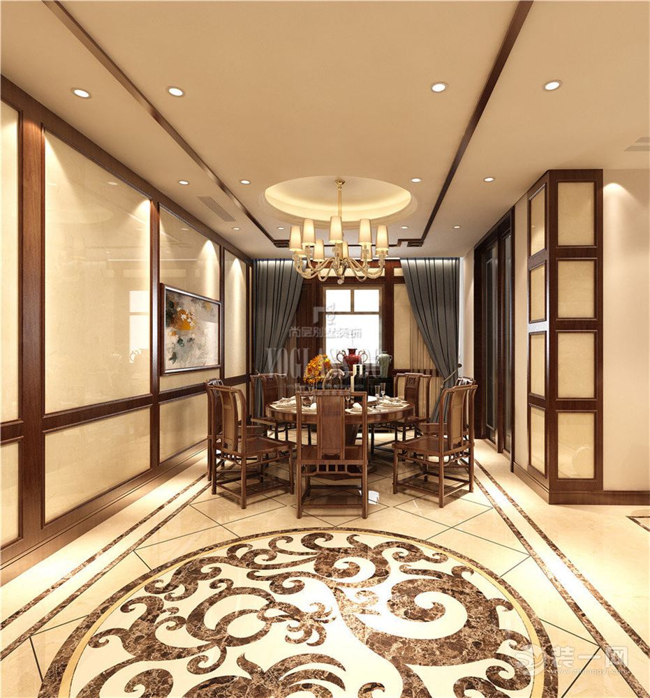 长江玫瑰园新中式风格餐厅效果图