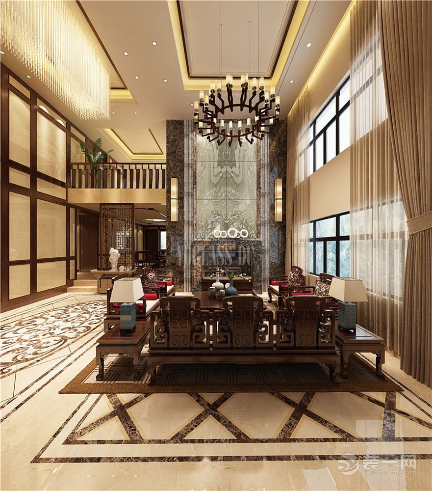 长江玫瑰园新中式风格客厅效果图