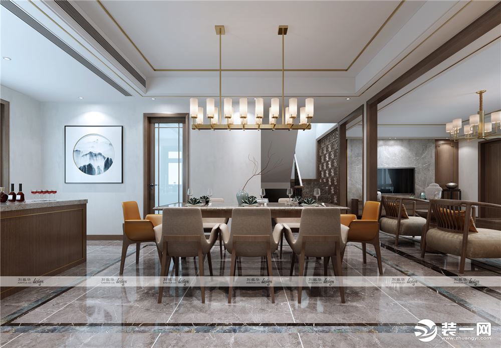 中海央墅270平方别墅新中式风格餐厅装修效果图