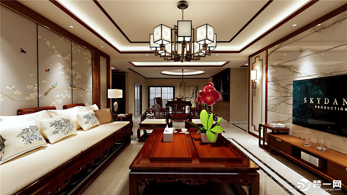昆明时代俊园逸园225㎡中式风格造价241000元客厅