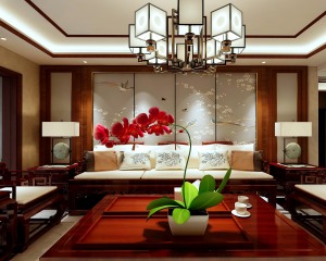 昆明时代俊园逸园225㎡中式风格造价241000元客厅