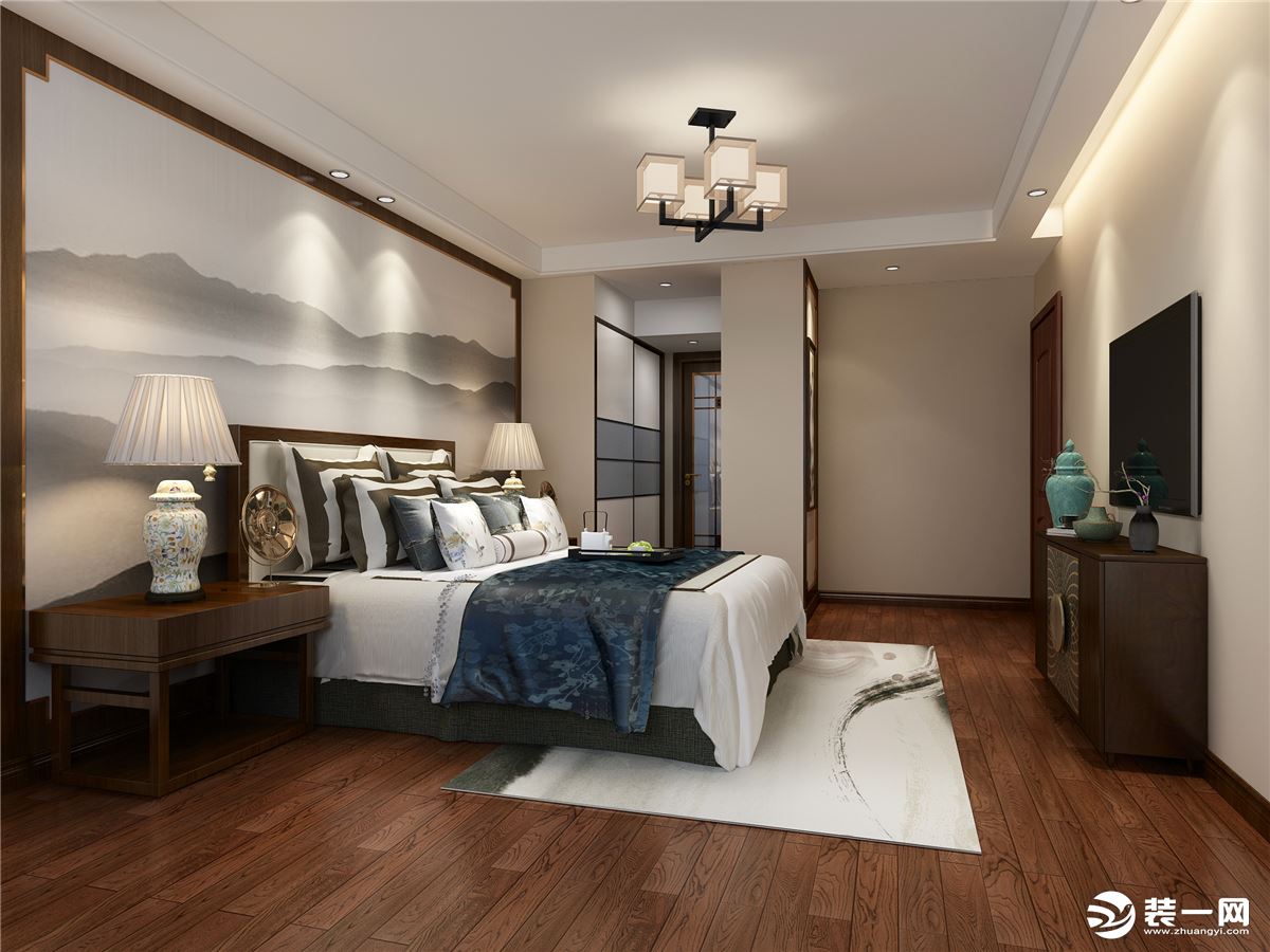 桂林星艺装饰江与城130平米现代中式风格装修效果图卧室