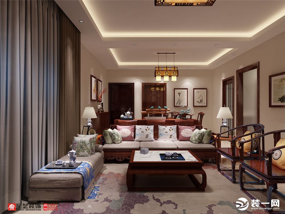桂林星艺装饰荔浦自建房130平米中式风格装修效果图客厅