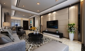 悦珑湾140平四居室现代简约风格客厅装修效果图