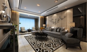 悦珑湾140平四居室现代简约风格客厅装修效果图