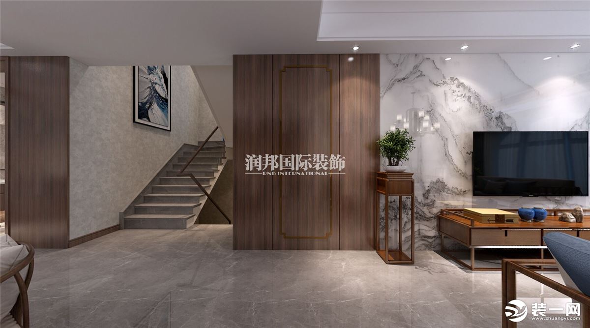香山壹境225平方米现代中式风格别墅装修效果图|南京润邦国际装饰