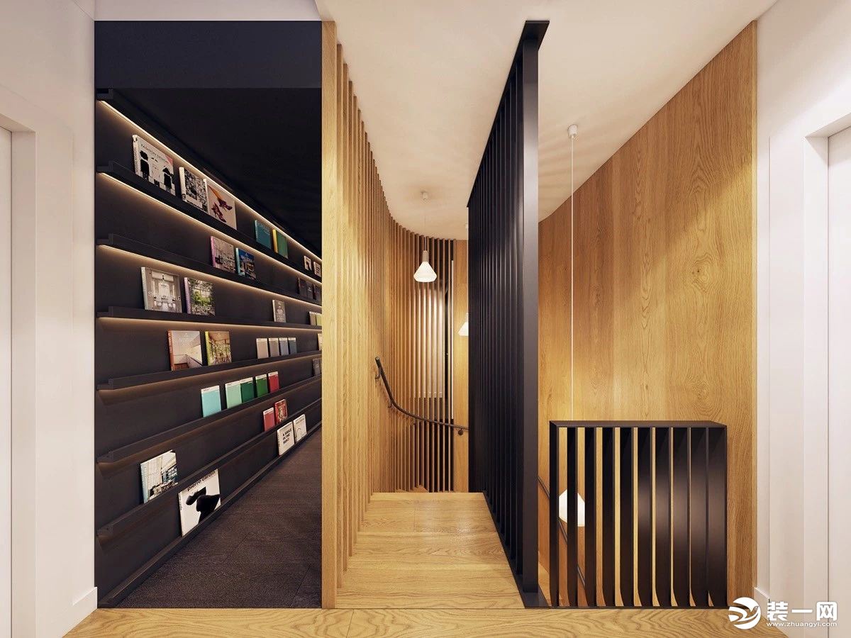 清新绿色系温馨现代公寓楼梯转角书房