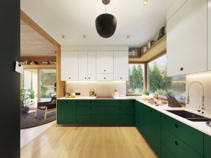 清新绿色系温馨现代公寓厨房