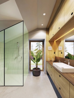 清新绿色系温馨现代公寓浴室