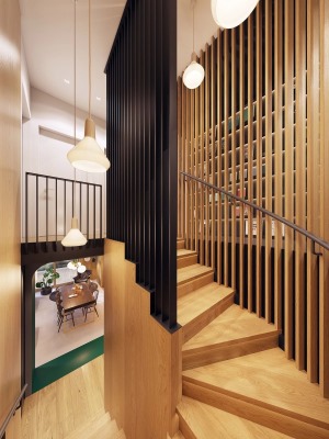 清新绿色系温馨现代公寓楼梯转角
