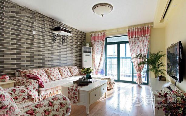 武汉奥山世纪城90平两居室小户型田园风格客厅沙发