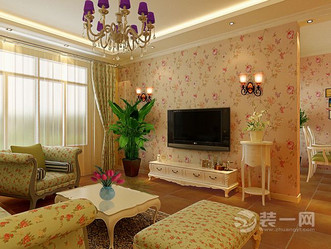 1武汉水晶郦都105平三居室田园风格客厅