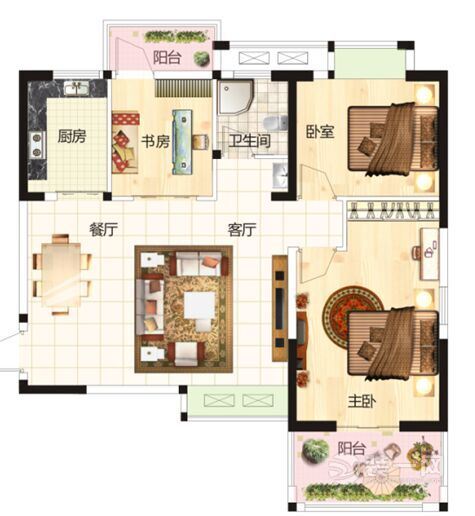 武汉北辰蔚蓝城市120平三居室现代简约风格装修 户型图